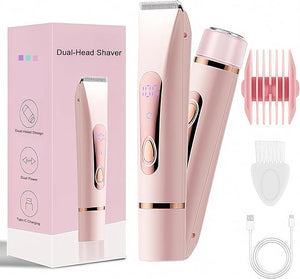 Bikini Trimmer Electric Razors for Women, Rechargeable Pubic Body Hair Trimmer 2-in-1 Electric Shaver for Legs Body Hair, Bikini Shaver (Pink)