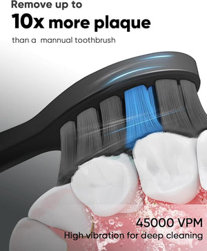 MySmile DY156 Electric Toothbrush for Adults Rechargeable Sonic Battery Toothbrush Portable with 3 Brush Heads 2 Mins 5 Modes Smart Timer 45000VPM One Charge for 60 Days ? Black
