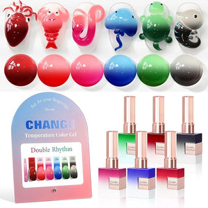 Double Rhythm 6 Pcs 15 ML Gel Polish Set Same Color Same Bottle Soak Off Gel Polish Kit Nail Art Manicure Salon DIY at Home for Women (Burgundy Blue Green Pink Purple -T6-64)