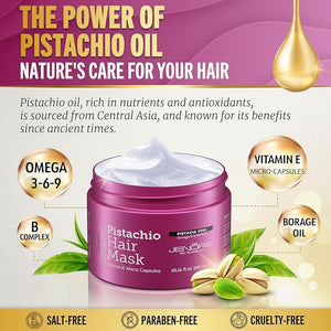 Jenoris Pistachio Hair Mask for Dry Damaged Hair ? Deep Conditioning Hair Mask Treatment with Pistachio Oil &amp; Vitamin E, For Color-Treated Hair, For Hair Repair, Paraben &amp; Salt Free, 10.14 Fl