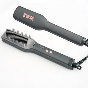 SWIE Maxistrait Hair Straightener Brush. Smooth Shiny Frizz-Free Healthy in Minutes. for All Types and Textures Great for Colored Hair Adjustable Heat Settings Anti-Burn Technology