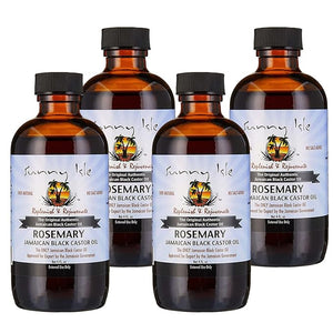 Sunny Isle Rosemary Jamaican Black Castor Oil 4oz (Pack of 4) | Hair Growth Oil | For Scalp &amp Skin Care | Hot Oil Treatment | Gentle Care For Acne Prone Skin