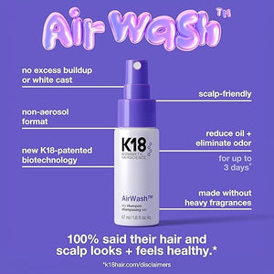 K18 AirWash¢â Dry Shampoo Non-Aerosol Balances Scalp &amp Controls Excess Oil Production
