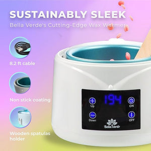 Bella Verde Waxing Kit for Women &amp; Men -Digital Wax Warmer with Hard Beads, Pre &amp; Post Spray, Hot Wax Pot Machine for Face, Eyebrows, Body, Legs, Bikini - At-Home Hair Removal for Sensitive Sk