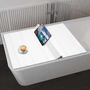 Foldable Bath Cover 70.87x31.56 Inch PVC Waterproof Folding Bathtub Cover White Foldable Bathtub Tray for Dust Protection and Insulation for Flat Bathtubs (180x80x0.65cm)