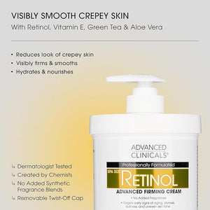 Advanced Clinicals Retinol Body Lotion + Collagen Body Oil 2pc Skincare Set For Women &amp Men | Fragrance Free Retinol Lotion + Collagen Massage Body Oil To Improve Appearance Of Crepey Skin 2pc Se