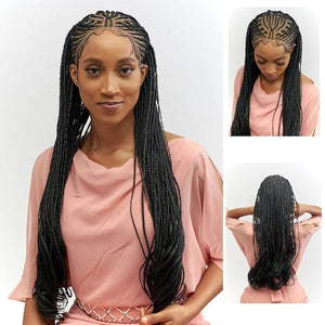 Wow Braids Full 360 HD Transparent Lace Front Braided Fulani French Curls cornrow Wig with Baby Hair and curly tips - Synthetic hand-made box braids wig for black women