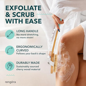 Long Handled Back Scrubber for Shower 18 Handle Boar Bristle Back Brush ? Wooden Bath Brush Back Scrubbing Brush Shower Brush Body Scrub Brush Bath Brush Long Handle for Shower by reng?ra