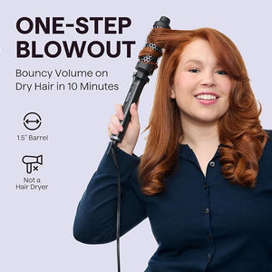 Wavytalk Thermal Brush 1 1/2 inch Heated Round Brush with Detachable Head Velvet Pouch and Dual Voltage for Travel Easy to Create Blowout Look Classic Black