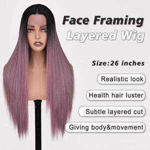 Ombre Purple Wig Lace Front Wigs Glueless Wig Leopard Print Straight Wigs for Women Pre Plucked with Baby Hair 26 Inch Synthetic Lace Front Wig