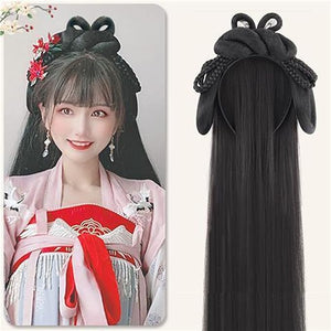 Chinese Ancient Wig Women Hanfu Wigs Headdress Photography Dance Accessory Wigs Black for Women Integrated Hair Bun High TEM (Color : #5)