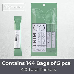 GO mouthwash no Alcohol Formula (Mint 720 Individual Packets)