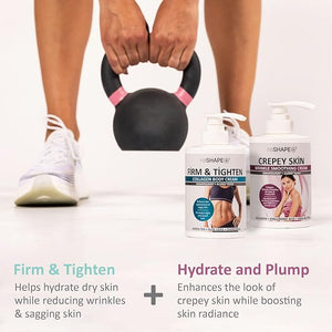 Reshape Collagen Body Cream + Crepey Skin Treatment Lotion Moisturizer Skin Care Set, Crepey Skin Cream Targets Wrinkles &amp; Sagging Skin While Collagen Hydrates + Tightens Skin, 15 Fl Oz (Pack of 2