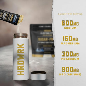 HRDWRK Electrolytes Powder Packets with Magnesium Potassium Sodium Keto Hydration Packets - BCAA Electrolyte Powder Packets with Glutamine 30 Electrolytes Powder Packets Sugar Free (Unflavored)