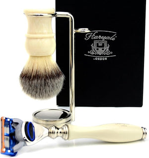3 Pcs Men's Shaving Set Includes Synthetic Hair Shaving Brush &amp 5 Edge Cartridge Shaving Razor &amp Dual Stand