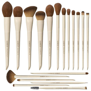 LORYP Makeup Brushes Set Labeled 18 Piece Face and Eye Brush Set Ultra soft hair Foundation Concealer Blush Contour Blending Eyeshadow Khaki Brush kit