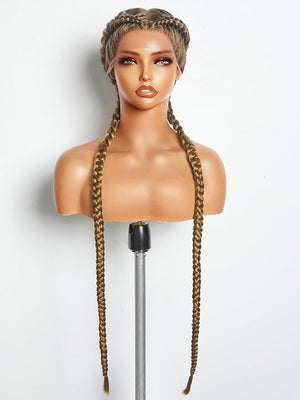 GORGIUS Caramel Highlight French Braid Wig Pre Plucked Braided Lace Front Wig with Baby Hair Double Twist Braiding Synthetic Cornrow Wig