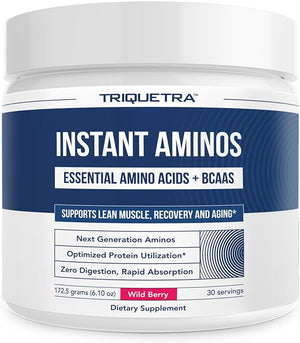 Instant Aminos - EAA+BCAA - 10 Essential Amino Acids Supplement - Rapid Absorption Zero Digestion - Supports Lean Muscle Recovery &amp Aging - 321% DIAAS Protein Score - Wild Berry (30 Servings)