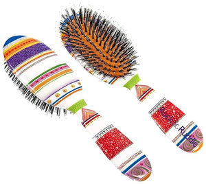 Rock &amp Ruddle Natural Mixed Boar Bristle Hair Brush for Women and Kids (Small/Travel Size 17.5cm) -Perfect for Wet or Dry Hair Detangling Smoothing Blowdrying -Made in UK -Folio Society Stripe De