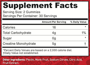 Creatine Gummies | 5g Creatine in 2 Gummies | Zero Sugar Creatine Monohydrate | 3rd-Party Lab Tested | Clean Ingredients
