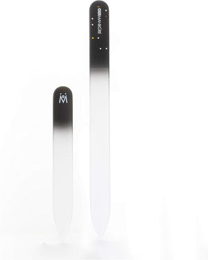 GERMANIKURE 2 Pc Black Glass Nail File Set with Suede Sleeves - Fingernail File &amp Small Travel Nail File - Professional Manicure &amp Pedicure Kit for Natural Nails - Ethically Made in Czech Repu