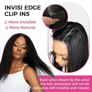 Lashey Invisi Edge Seamless Clip in Hair Extensions Human Hair 7pcs 110g 14 Inch Clip in Hair Extensions for Women Natural Black Kinky Straight Hair