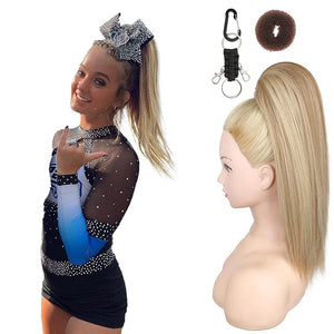 SEIKEA Cheer Ponytail Hair Piece 16 Straight Cheerleader Hairpiece Ponytail Extension for Cheerleader Competition Dance Ash Blonde with Blonde Highlights