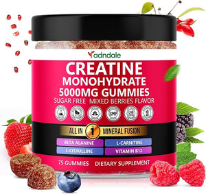 Adndale Creatine Gummies for Women &amp Men 5000mg per Serving Creatine Monohydrate Supplement with Beta-Alanine L-Citrulline &amp B12-75 Vegan Gummies. Sugar-Free