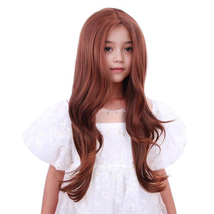 Kids Ginger Orange Wig Long Dark Orange Wavy Curly Wig for Child Girls Long Ginger Middle Part Wigs Heat Resistant Synthetic Wigs with Cap