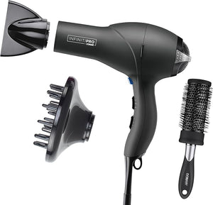 Infiniti PRO CONAIR Hair Dryer with Diffuser Professional AC Motor Tourmaline Ceramic Technology Blow Dryer Includes Concentrator and Blowout Brush Amazon Exclusive Gray