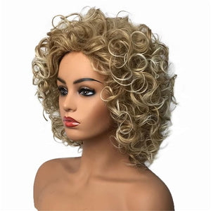 Aimole Curly Women Wigs Natural Synthetic Wig Mid length Golden Blonde Hair (257TD613)
