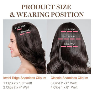 GOO GOO Invisi Edge Clip in Hair Extensions Set 22inch 160g 4pcs Injected Seamless PU Clip ins and 3pcs Classical PU Clip ins Virgin Real Human Hair #(T17/22) P60