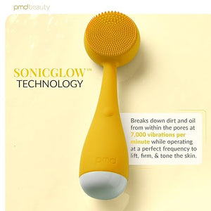 PMD Clean Mini - Smart Facial Cleansing Device with Silicone Brush &amp Anti-Aging Massager - Waterproof - SonicGlow Vibration Technology - Clear Pores and Blackheads - Lift Firm and Tone Skin