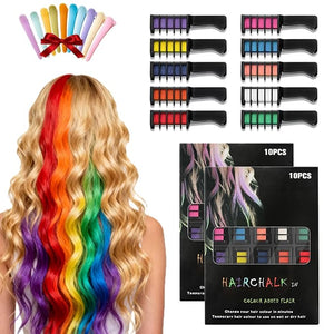 Festive Fun Hair Chalk Combs, Hair Color Comb for Girls, Temporary Washable Hairs Dye, Skin-Friendly Material, Quick-Drying, Suitable for Christmas, Parties and Role-Playing (2 Set)