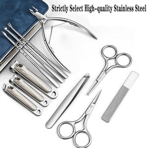 Manicure SetProfessional Nail Care Manicure Pedicure Kit11 in 1 Stainless Steel Nail Clipper Set Grooming Tool with Exquisite Leather Travel Case for Men&ampWomen