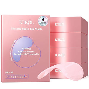 Collagen Under Eye Patches for Puffy Eyes and Dark Circles Under Eye Mask for Wrinkle with Ginseng Hydrating Undereye Mask Patches for Treatment with Women Beauty (Pink 60 Pairs)