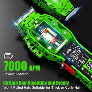 Professional Hair Clippers for Men Cordless Barber kit for Hair Cutting &amp Grooming Green Hair Clippers and Trimmer Set for Barber Haircut with LED Display 8 Fade Taper Combs
