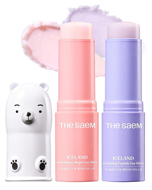 THESAEM Iceland Eye Stick Bundle - 2 Pack (Collagen + Peptide) 0.38 oz Each - Anti-Wrinkle Cooling Balm for Dark Circles &amp Puffiness - Under Eye Treatment with 6-Type Collagen &amp 5-Peptide Comp
