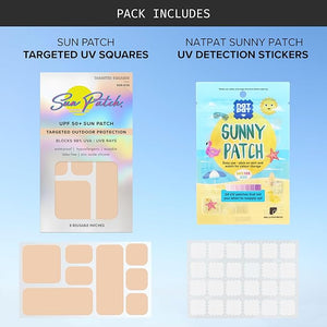 SAVE $10 Sun Patch UV Protection Squares + NATPAT SunnyPatch UV Detection Stickers | Reusable UPF 50+ Face Patches + Color-Changing Sunscreen Reminder Stickers for Kids &amp Adults | Sun Safety Bundl