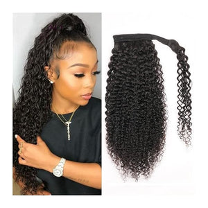 Hair Buns Hair Piece 12-26 Inch Curly Ponytail Real Hair Extensions Ponytail Curly Wrap Black Wig Hair Slices for Black Women Wig Hair Bun Hair Accessories For Girls ( Color : Black  Size : 26inches