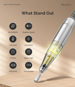 MelodySusie Entry-Level Clip-On Cordless Nail Drill SC320H 30000RPM Popular Classic E-File with LCD Display for Manicure Shaping &amp Gel Removal Perfect for Training Nail Art Practice &amp Home