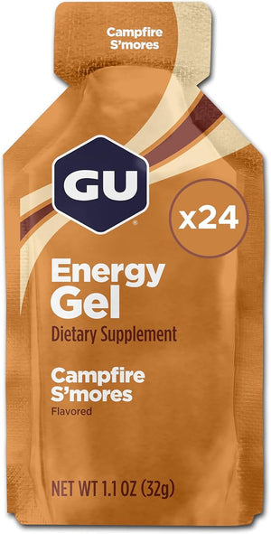 GU Energy Original Sports Nutrition Energy Gel, Vegan and Dairy-Free On-the-Go Energy for Any Workout, Campfire S'Mores, 24-Count