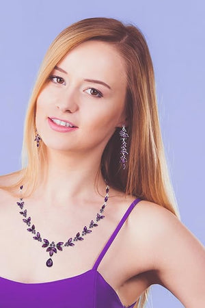 Wedding Jewelry Sets for Bride Bridesmaid Bridal Jewelry Set for Women Wedding Crystal Necklace Earrings Bracelet Set for Party Prom Jewelry