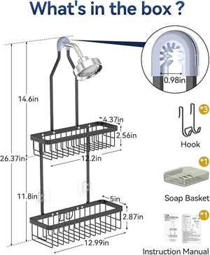 YASONIC Shower Caddy Hanging Never Rust Shower Organizer Hanging Aluminum Shower Racks for Inside Shower with Hooks for Razor Bathroom Organizers and Storage with Soap Holder Black