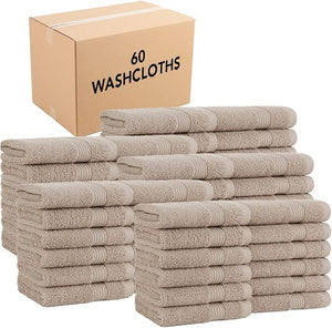 Arkwright Bath Washcloths 12 Pack - (Bulk Case of 60) Super Soft 100% Cotton 600 GSM Quick Dry &amp Absorbent Luxury Face &amp Body Wash Cloth Towels for Hotels Spa and Vacation Rental Latte Be