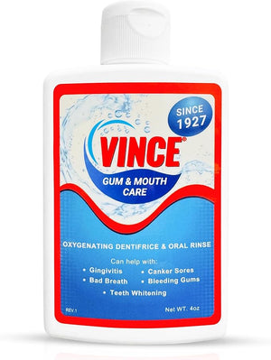 Vince Gum and Mouth Powder - Daily Use Dentifrice - Oxygenating Bubbles - Bad Breath - Gingivitis - Irritated or Bleeding Gums - Canker Sore - Inflammation - Wounds - Cleanse &amp Refresh - 4 Ounce