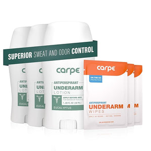 Carpe Underarm Antiperspirant and Deodorant, Pack of 3-WITH 3 FREE ON-THE-GO WIPES!