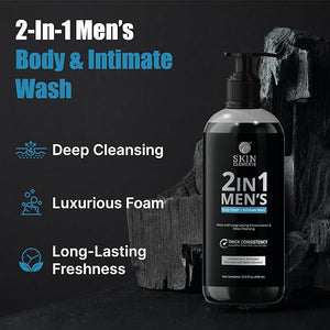 Skin Elements 2-in-1 Body &amp; Intimate Wash for Men | 60+ Days of Usage | Daily Refreshing Wash | Natural Goodness of charcoal &amp; Neem extracts | Thicker Consistency | Long Lasting Freshness |16.