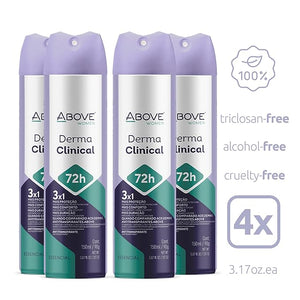 ABOVE 72 Hours Antiperspirant Deodorant Derma Clinical 4 Pc - Dry Spray Deodorant for Women - Antiperspirant Spray - No Stain - Cruelty-Free