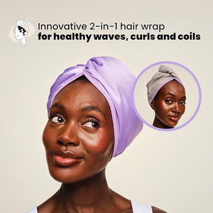 TANGLE TEEZER Double Sided Hair Towel Wrap with Smoothing Satin &amp Soft Cotton Jersey to Absorb Water &amp Minimize Frizz for Curly Hair Types 2C-4C